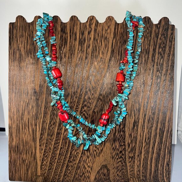 Vintage Turquoise & Coral Beaded Necklace Set - Picture 4 of 6